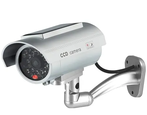 O&W Security Cámara Falsa Solar Falsa con Objetivo con luz Intermitente Impermeable para Interior y Exterior