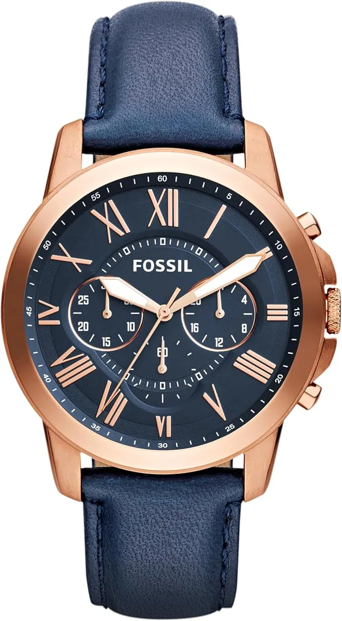 Fossil Grant Reloj para Hombre, Movimiento cronógrafo de Cuarzo con Correa de Piel y Acero Inoxidable
