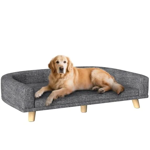 PawHut Sofá para Perros Grandes Cama Elevada 30kg 98x67x25cm Gris Oscuro
