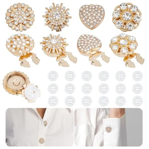 NBEADS 8 cubiertas de botones para mujer, con 20 botones de costura de 11 mm, gemelos de aleación de diamantes de imitación, botones decorativos para blusas, camisas, ropa, adornos, dorados