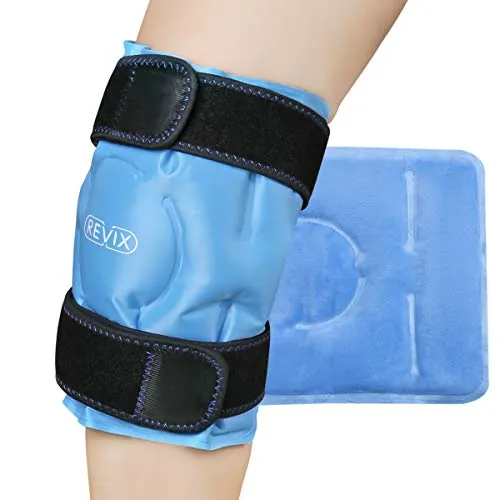 REVIX Rodillera de Gel Frío para Rodilla – Bolsa de Hielo Reutilizable con Correas Ajustables y Funda de Felpa, Gel Extra Frío para Rodilla, Pierna o Codo, Ideal para Uso Diario y Descanso