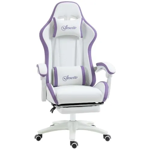 Vinsetto Silla Gaming Ergonómica Cuero PU Reclinable 135° Blanco/Violeta