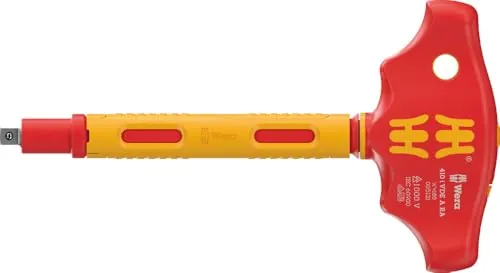 Wera 410 i VDE A RA Destornillador de adaptador de mango en T con aislamiento VDE con función de carraca para llaves de vaso de 1/4", 1/4" x 130 mm