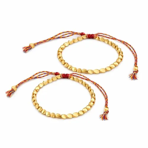 Voltrique Pulsera de Cobre Puro Mujer y Hombre, Pulseras Cobre Hechas a Mano, Pulsera Trenzada Ajustable de Hilo Colorido 16-26 cm, Joyería Tibetana para Buena Suerte y Energía Positiva