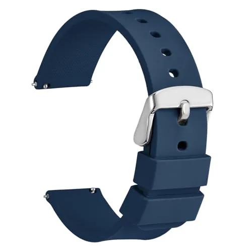 WOCCI 14mm Correa de reloj de Silicona, Liberación Rápida, Banda de Repuesto de Goma para Hombre y Mujer, Hebilla Plateada (Azul Oscuro)