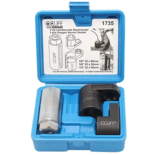 CCLIFE 3 piezas Juego de Llave Sondas Llave Lambda Vaso Sonda Lambda | 3 piezas | 22 mm | 3/8" y 1/2" accionamiento | Cr-V y CrMo | ranuras fresadas | sonda lambda boquilla diesel | VW Audi BMW
