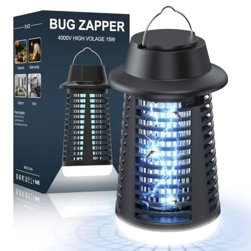 Lámpara Antimosquitos, 4200V 20W UV Matamoscas Eléctrico con IPX6 | Antimosquitos y Protección con Iluminación Básica LED, Alcance de 100 m², 360°Mata Mosquitos Electrico para Interior Exterior