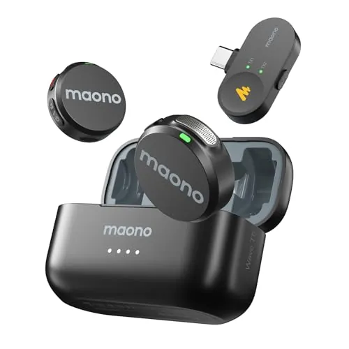 MAONO Wave T5 Microfono Inalambrico para Móvil (USB-C) - Microfono Lavalier 48kHz/24Bit, 30h de Batería, 300m de Alcance y Cancelación de Ruido. Ideal para Vlogs/Youtube/Streaming