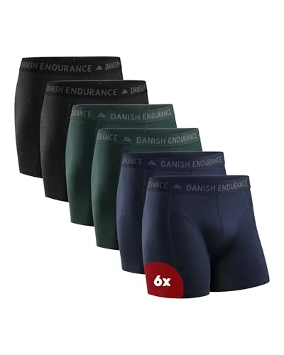 DANISH ENDURANCE Calzoncillos Hombre Boxer Algodon Premium, Pack de 6, MC: 2X Negro, 2X Verde, 2X Azul Melange, M