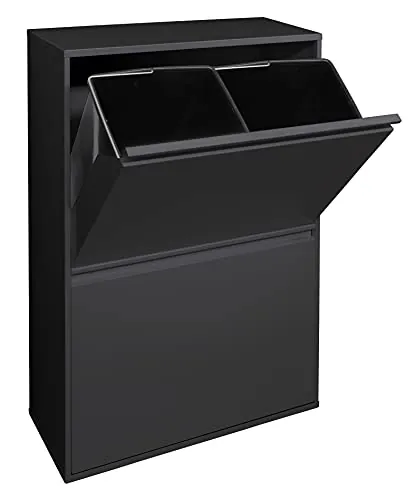 ARREGUI Basic CR606-B Cubo de Basura y Reciclaje de Acero de 4 Compartimentos | 4x17 L (68 L) | Cubos de Basura de Cocina | Contenedores de Reciclaje para Casa u Oficina | negro