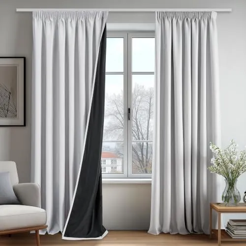 Deconovo Cortinas Salon Opacas 100% con Cinta Fruncidora, Cortinas Térmicas Aislantes Frío y Calor, Cortinas Modernas para Dormitorio con Reverso Negro, 2 Paneles, 140x175 cm, Gris Perla