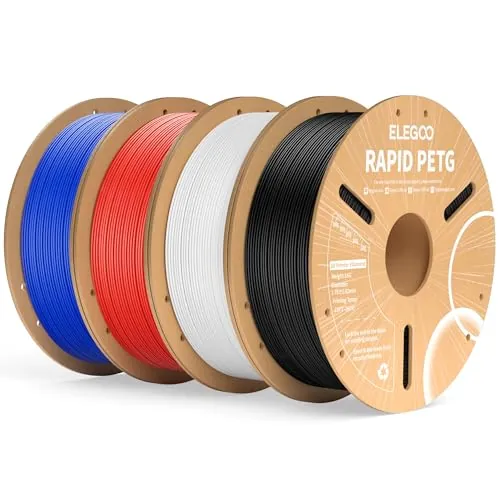 ELEGOO Filamento PETG Rápido 1.75 4KG Negro, Blanco, Rojo, Azul | Velocidad 30-600mm/s, Precisión Dimensional +/- 0,02mm, Carrete de Filamento, para la Mayoría de Impresoras 3D