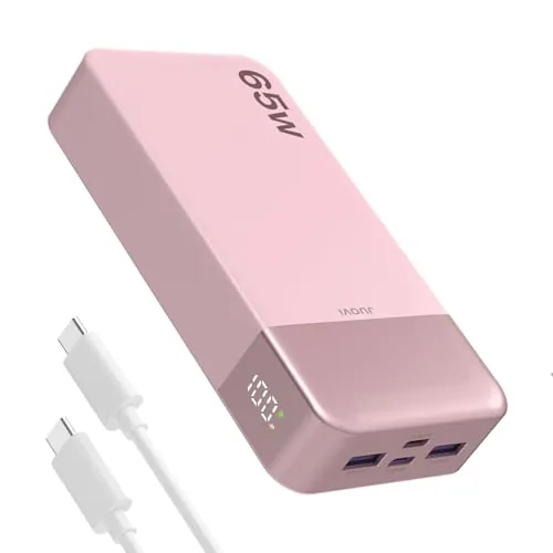 JUOVI Power Bank 65W 20000mAh Cargador Portátil Laptop | Carga Rápida con 4 Puertos Pantalla LED Paquete de Batería Externo para MacBook Air iPad Tablet iPhone Samsung Steam Deck etc