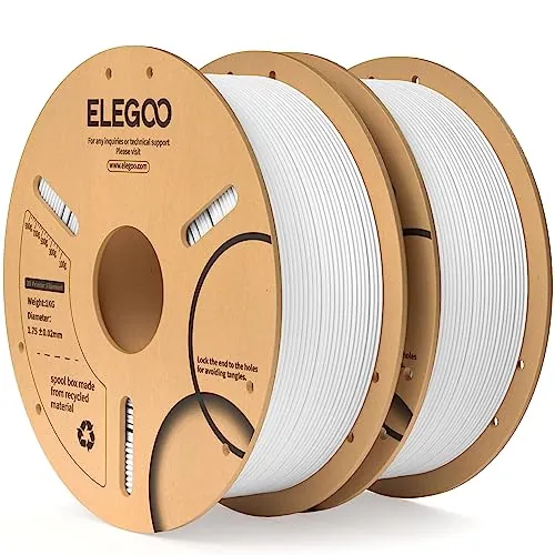 ELEGOO Filamento PLA 1.75 2KG Blanco, Filamento para Impresora 3D, Precisión Dimensional +/- 0.02mm, Carrete Filamento 3D,para Mayoría Impresoras 3D