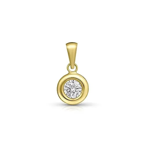 Amberta Allure Colgante con Circonita para Mujer en Oro de 9 Quilates: Colgante Redondo Solitario