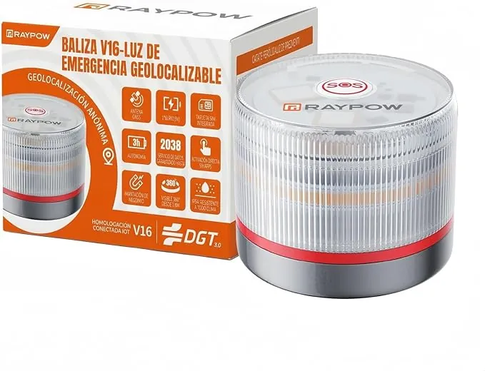 Baliza V16 Homologada DGT con Geolocalización IoT Luz Emergencia Coche Visible 1 km 360° Datos Incluidos hasta 2038 Sustituto Oficial Triángulos IP54 Resistente Agua y Polvo (RP-V16)