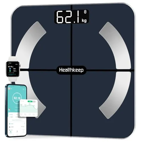 Báscula Grasa Corporal Báscula de Baño Wireless Báscula Baño Digital Analizar Más de 13 Funciones, Monitores de Composición Corporal Máximo 180kg para Andriod y ios, Vidrio templado, Negro