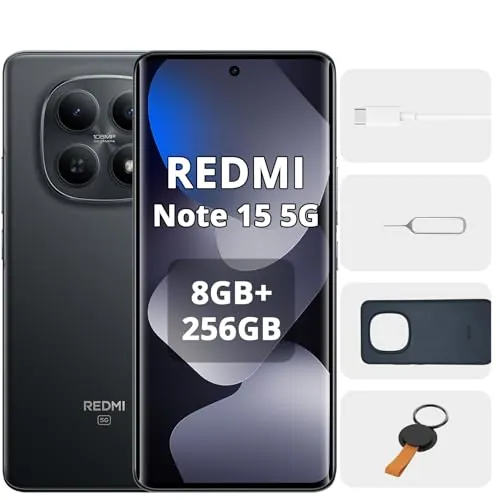 Xiaomi Redmi Note 15 5G 8GB+256GB Smartphone, Pantalla AMOLED FHD+ 6.77", Snapdragon 6 Gen 3, Cámara 108MP, Batería 5520 mAh, Color Negro
