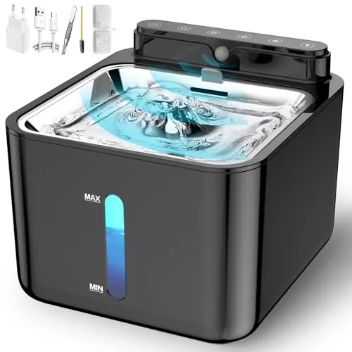 PLOOHT Fuente para Gatos Sin Cable, Fuente para Gatos con Sensor de Movimiento 3,2L, Batería Recargable de 4000mAh integrada, Avec Pompe Silencieuse et Filtre