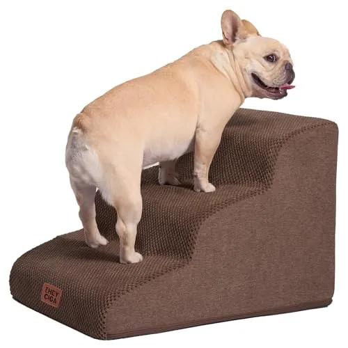 EHEYCIGA Escalera para Perros Pequeños 3 Peldaños, Marrón