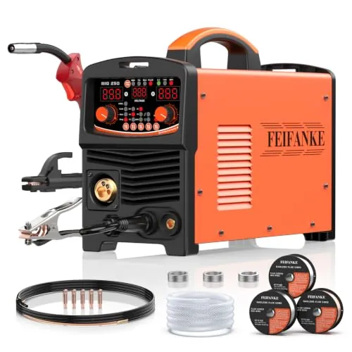 FEIFANKE Maquina Soldar Hilo Sin Gas 250A 230V 6 en 1 Sin Gas MIG/Gas MIG/MMA/LIFT TIG/Soldadura Puntos/Monopulso MIG IGBT Inverter Soldador con AlimentacióN RáPida de Alambre Prueba de Gas