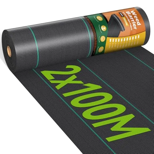 iropro Malla Antihierbas, 2m x 100m, 200m² Malla contra Malas Hierbas, Tela Antihierbas, Tela Geotextil para Control de Maleza, Protección césped Artificial, Lona antimalezas jardín, Anti-UV