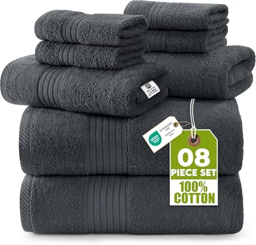 Utopia Towels - Juego de Toallas de Baño Completo de 8 Piezas (Gris)