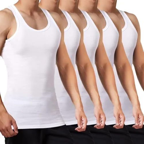 FALARY Camiseta de Tirantes para Hombre Pack de 5 de Algodón 100% más Colores Blanco L