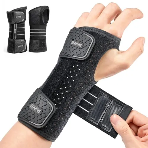 Rakiie 2 Férulas de Muñeca para Túnel Carpiano, Soporte Nocturno Ajustable con 3 Férulas Metálicas, sin Presión en el Pulgar, Unisex para Mano Izquierda/Derecha, Gris Talla S