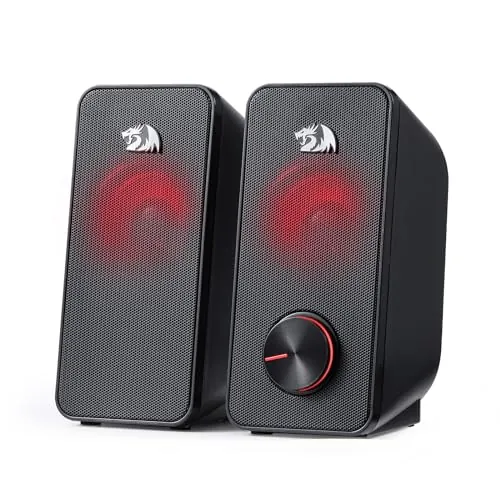 Redragon GS500 Altavoz PC 2.0 Retroiluminación Roja USB | altavoz gaming PC estéreo escritorio 2.0 canales retroiluminación roja graves calidad sonido nítido USB