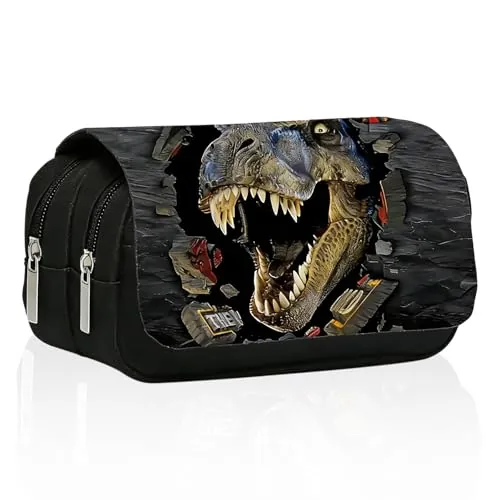 Lvjkes Estuche Dinosaurios, Estuche Escolar 3 Compartimentos Alta Capacidad, Estojo con Solapa y Cremallera, para Niños, Chico, Chica, Adolescentes, Estudiantes - A
