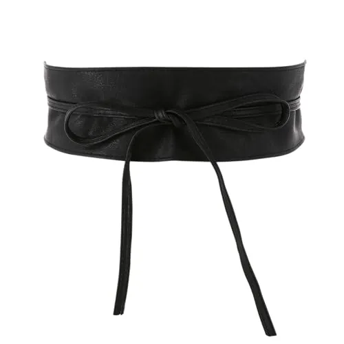 FASHIONGEN - Cinturón de Mujer Obi Ancha de Cuero sintética, para Vestido, MICA - Negro, 2XL