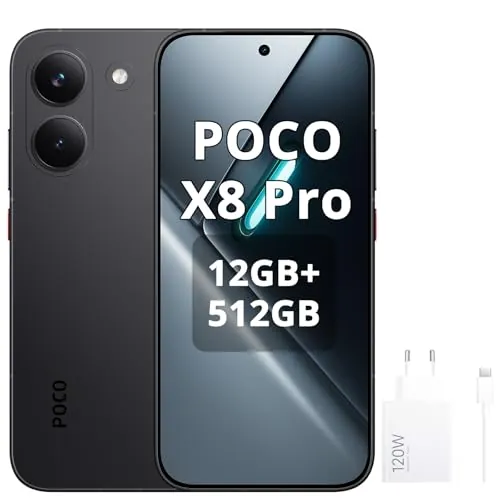XIAOMI Poco X8 Pro Smartphone 12GB+512GB, procesador Dimensity 8500-Ultra, batería de 6500 mAh, pantalla AMOLED ultra brillante, cámara principal Sony IMX882 de 50 MP con OIS, negro, incluye cargador