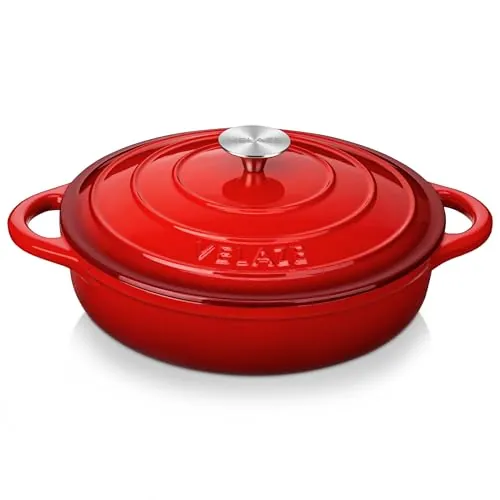 Velaze - Olla de Hierro Fundido Redonda, Esmaltada Antiadherente con Tapa de Buena Sellado, para Todo Tipo de Fuego, Incluida Inducción, Cacerola de Inducción de Sopa de Hierro Fundido de 3,5 L