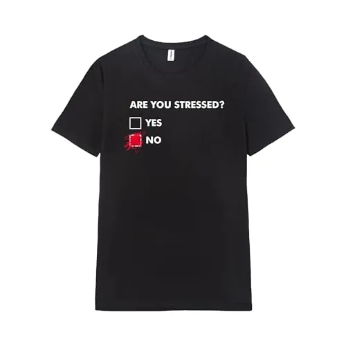 Pampling Camiseta de Manga Corta, 100% Algodón, Ropa Unisex para Hombre y Mujer, Serigrafiada con Cuello Redondo y Corte Recto, Color Negro (Are You Stressed?, S)