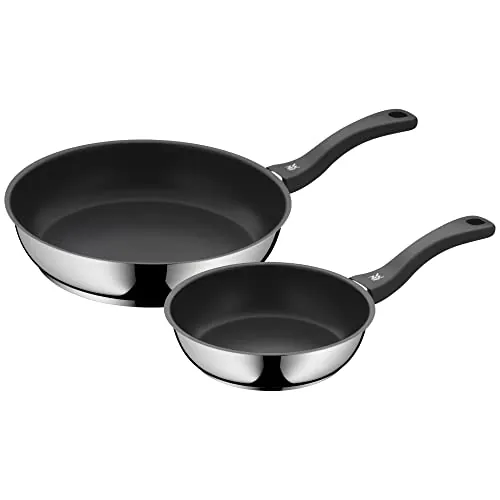 WMF Devil - Juego de 2 Sartenes Antiadherentes 20-28 cm, Sartén de Acero Inoxidable y Revestimiento Antiadherente para Todo Tipo de Cocinas Incluido Inducción, Color Negro