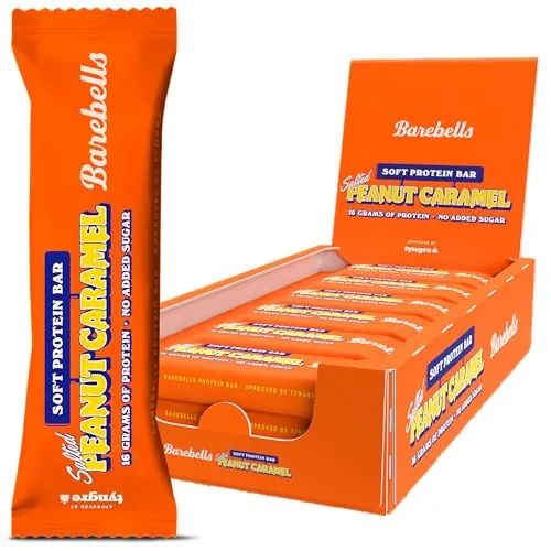 Barebells - Soft Barritas Proteína - 16g Protein x Bar - Baja en azúcar - Baja en Calorías - Sin Aceite de Palma - Salted Peanut Caramel (12 Barritas x 55g)
