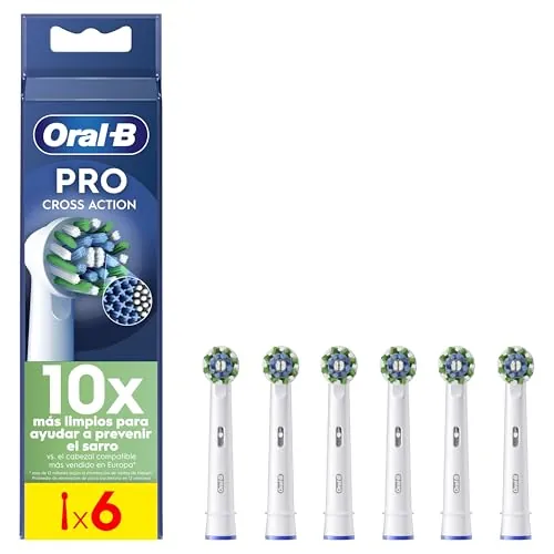 Oral-B CrossAction Cabezales de Recambio Originales, Blanco, Pack de 6 | Recambios para Cepillo de Dientes Eléctrico Oral B Pro, con Indicador de Uso, Eliminación de La Placa Bacteriana