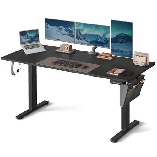 SONGMICS Escritorio Eléctrico, Regulable en Altura, 160 x 70 cm, Regulación Continua, 4 Alturas de Memoria, Puerto USB-C, Negro Tinta LSD136B01