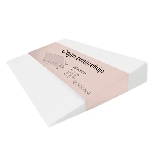 MIMUSELINA Cojin Cuña Antireflujo | Almohada Cuña Elevar Colchon y Evitar Reflujo y Cólicos | Almohada Pequeña para Cama | Impermeable | Hecho en España | Forma Rectangular | 60x38x9 cm