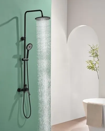 Baollansa Ducha de lluvia con grifo negro, juego completo con ducha de lluvia de 23 cm, 3 tipos de chorro, cabezal de ducha, juego completo, juego de ducha, grifo monomando de latón