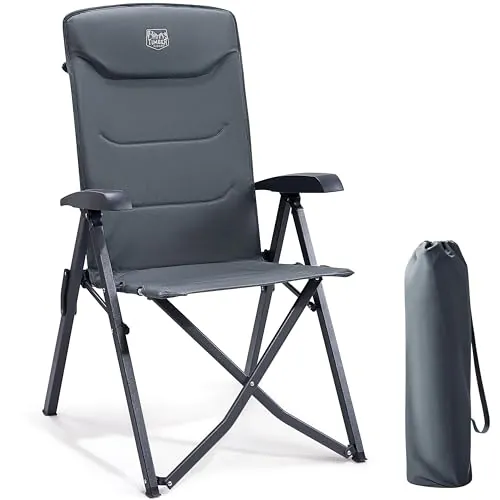 TIMBER RIDGE Silla de Camping Adulto 150kg Silla de Jardín Plegable Portátile de Alta Resistencia Respaldo Alto Sillas Reclinable de 4 Posiciones para Campamento Picnic Jardín Caravana 1 Pc, Gris