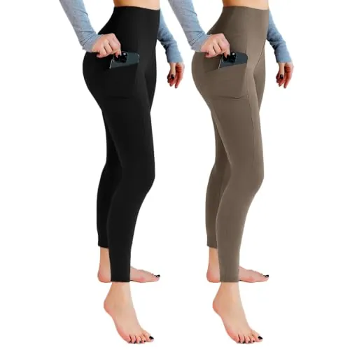 Leafigure Pack de 2 leggings de cintura alta para mujer con bolsillos | Tejido opaco, elástico en 4 direcciones, ideal para gimnasio, yoga, correr y uso diario