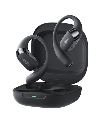 SHOKZ OpenFit 2+ Auriculares Open-Ear, Dolby Audio, 48h de Uso, Auriculares Gancho Bluetooth con Mic., Resistencia al Agua IP55, Carga inalámbrica, Carga rápida, Bolsa de Transporte, Negro