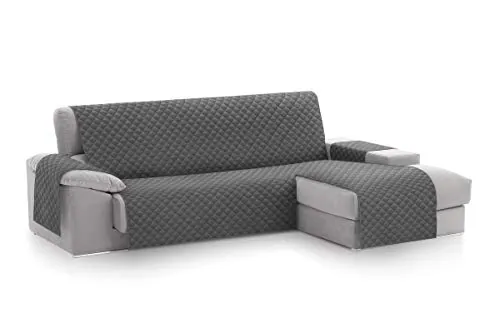 Textilhome CubreSofá Chaise Longue Malu, Protector para Sofás Acolchado Brazo Derecho, Tamaño 240cm. Color Gris (Visto DE Frente), Ideal para Mascotas, Arañazos.