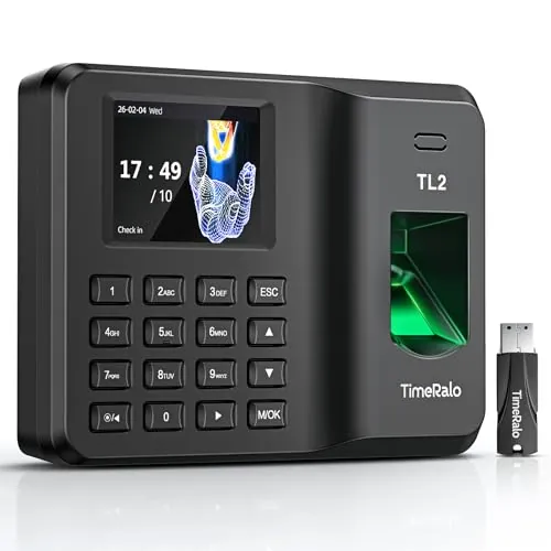 TimeRalo Control Horario Empleados, Maquina Fichar Empleados Español, Máquina de Fichaje Autónoma con Huella Dactilar y PIN, sin WiFi, sin Software y sin Cuotas Mensuales