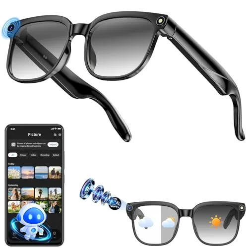 Hwagol Gafas Inteligentes IA, Gafas con Camara 8MP, Smart Glasses con Fotografía/Grabación/Llamadas Bluetooth/Música/Traducción/Reconocimient Imágenes