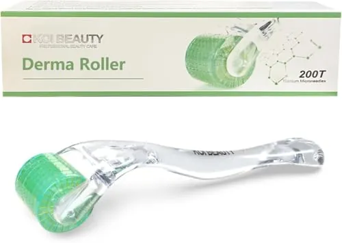 KOI BEAUTY profesional Derma Roller 1.0 - Microneedle Roller individual de titanio real 200, Microneedling Roller para cara, cuero cabelludo y cuerpo, Micro Needle Roller masculino y femenino