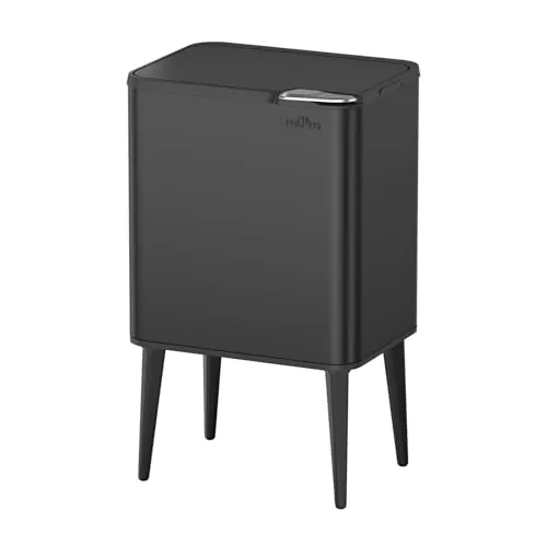 mVm Cubo de Basura con Presión Manual 50L, Acero Inoxidable Antihuellas con Soporte Desmontable, Tapa Amortiguada y Cubo Interior Extraíble