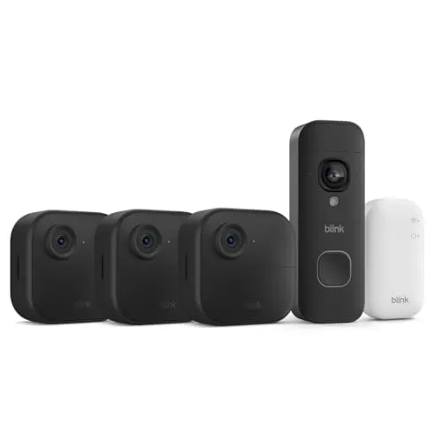 Blink Outdoor 4 + Blink Videotimbre 2K+ con pilas (últ. generación): cámara de seguridad inteligente HD sin cables (sistema de 3 cámara con Sync Module Core incluido)